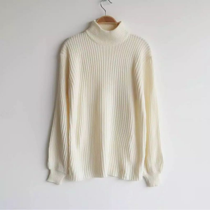 GS032 Sweater Rajut Wanita Turtleneck Bubble Knit