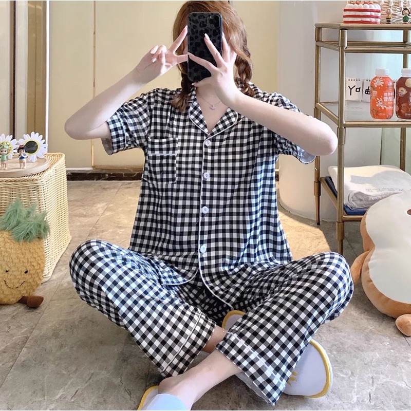 JC- PIYAMA SET Import CP / Piyama wanita Import terbaru / Piyama Import Korean Style-SquareBasic Black CP