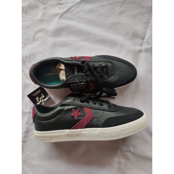 Converse Courtlandt Ox Leather Black Dark Burgundy White Original Resmi