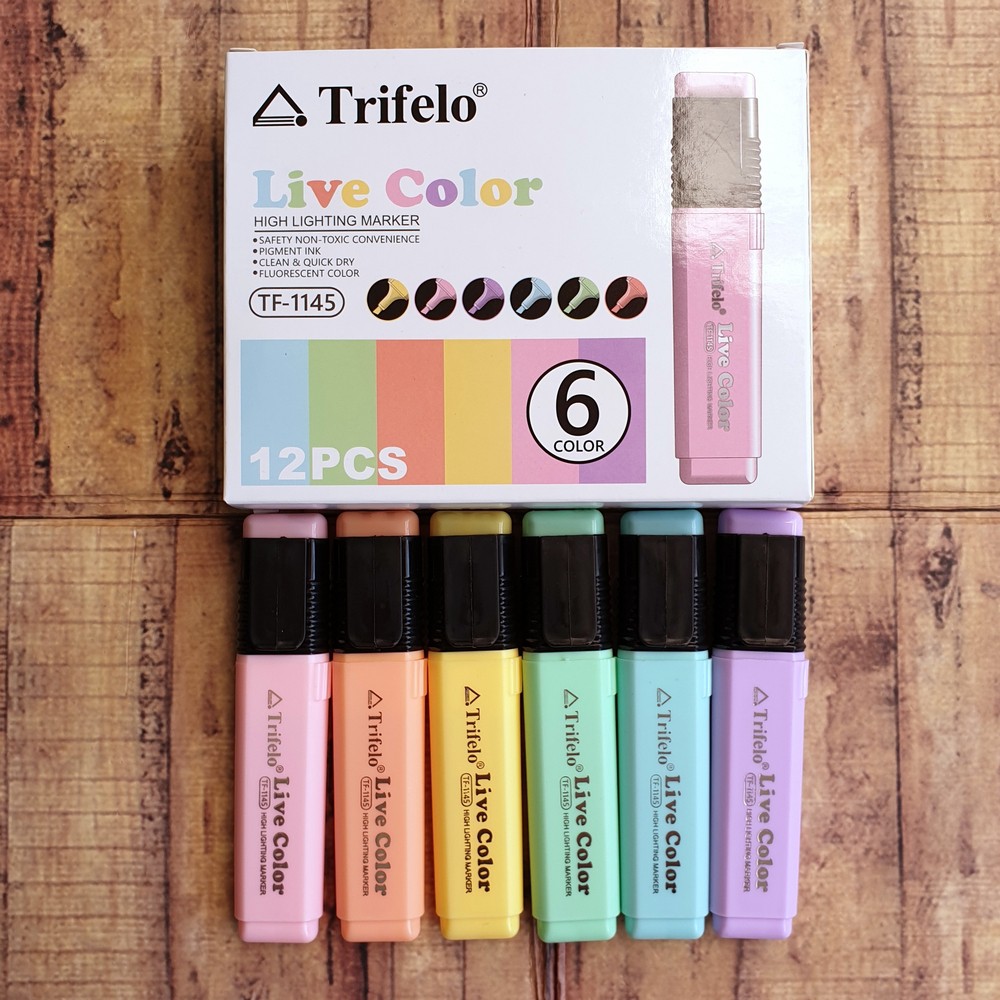 6 Pcs High Lighting Marker - HighLighter Trifelo TF-1145 Live Color Pastel - Highlighter Pastel