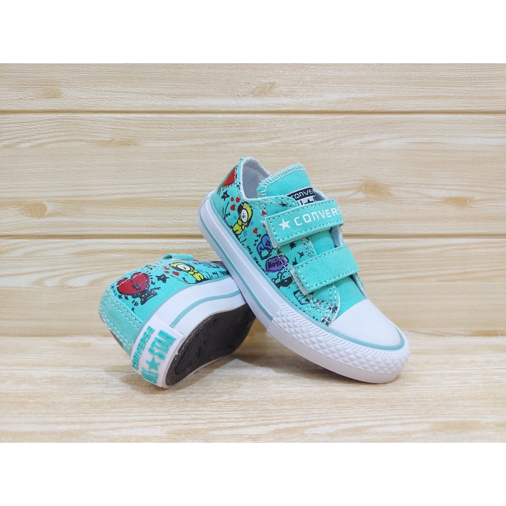 SEPATU SNEAKERS ANAK PEREMPUAN | SEPATUA ANAK PEREMPUAN | SEPATU ANAK USIA 1 2 3 4 5 6 7 | SEPATU ANAK KARAKTER BTS/BT21 WARNA HIJAU TOSCA SIZE 21-35