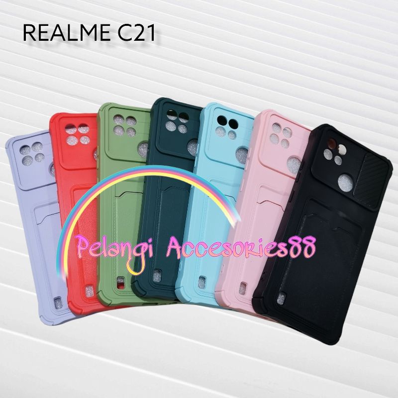 CASE REALME C21 CASE SOFTCASE SLEDING SLOT CARD WARNA WARNI