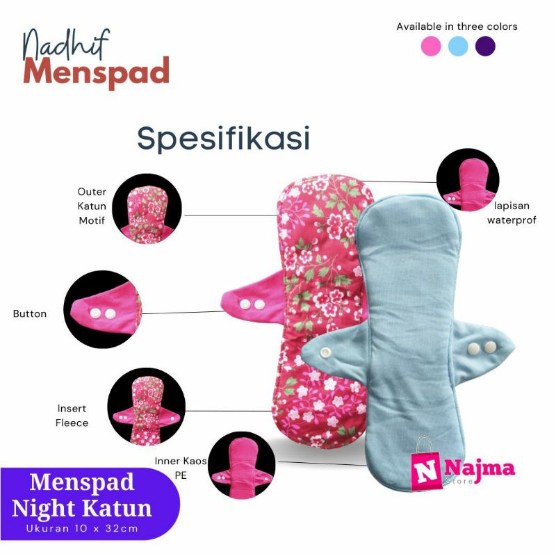 Pembalut Kain Cuci Ulang Wanita Menspad Night /Pembalut kain malam / pembalut nifas