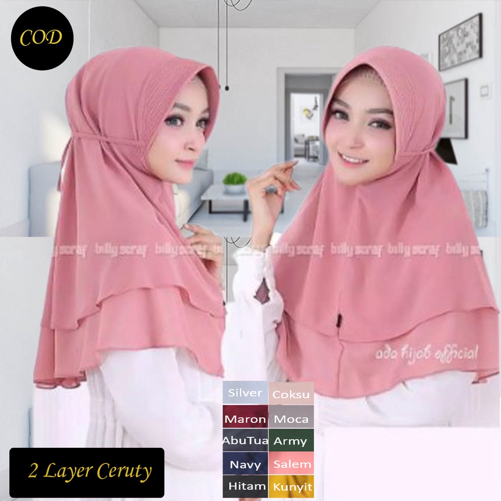 COD Jilbab Instant Ceruty Ceruti Pet 2 Layer Hijab Instan Terbaru Pet Tali Belakang Bergo Kekinian