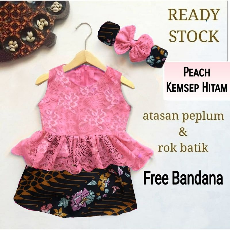 Set Peplum Nadine kebaya anak 1-4 tahun setelan kebaya anak baju brukat anak rok batik anak setelan 