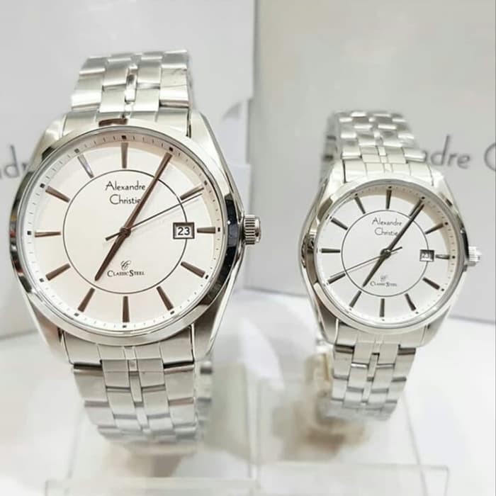 Jam Tangan Couple Alexandre Christie AC 8578 Silver Original