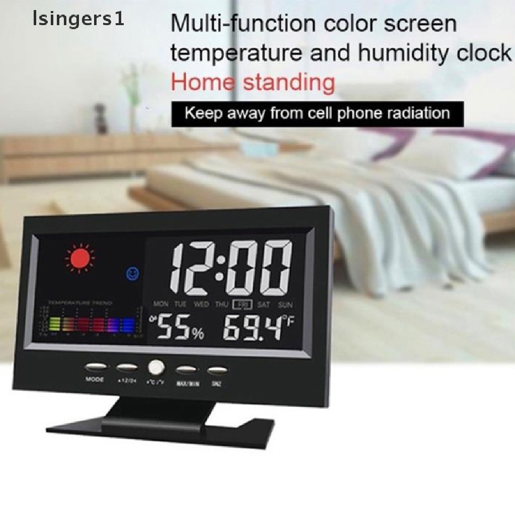 (lsingers1) Jam Alarm Digital Layar LCD Berwarna Dengan Snooze + Ramalan Cuaca