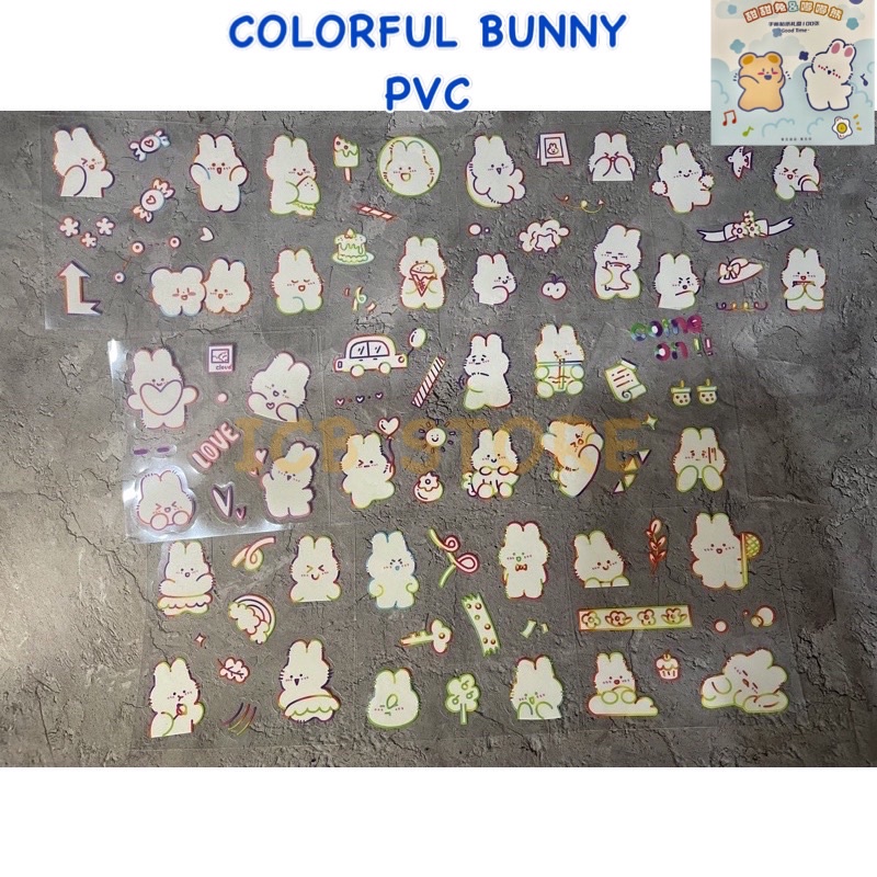 1 Lembar Stiker Aesthetic Tumblr Hp / Stiker Lucu Telado-COLORFUL BUNNY PVC