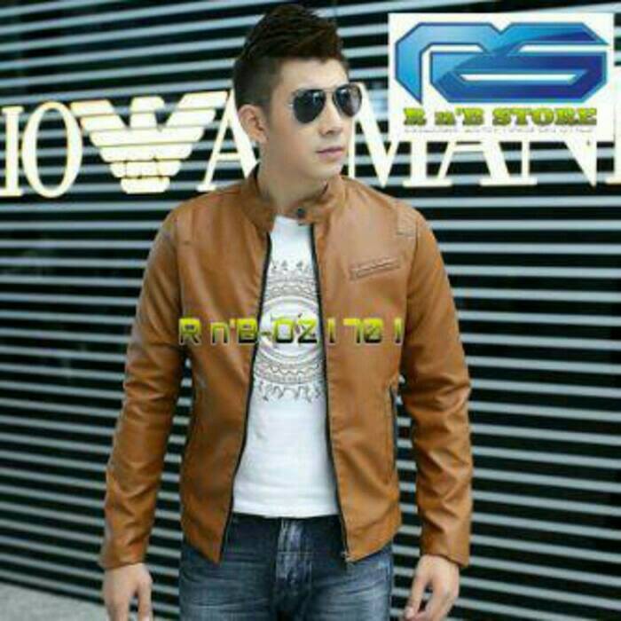 Jaket Kulit  Pria Bomber Pilot Casual Coklat Tan Kuning