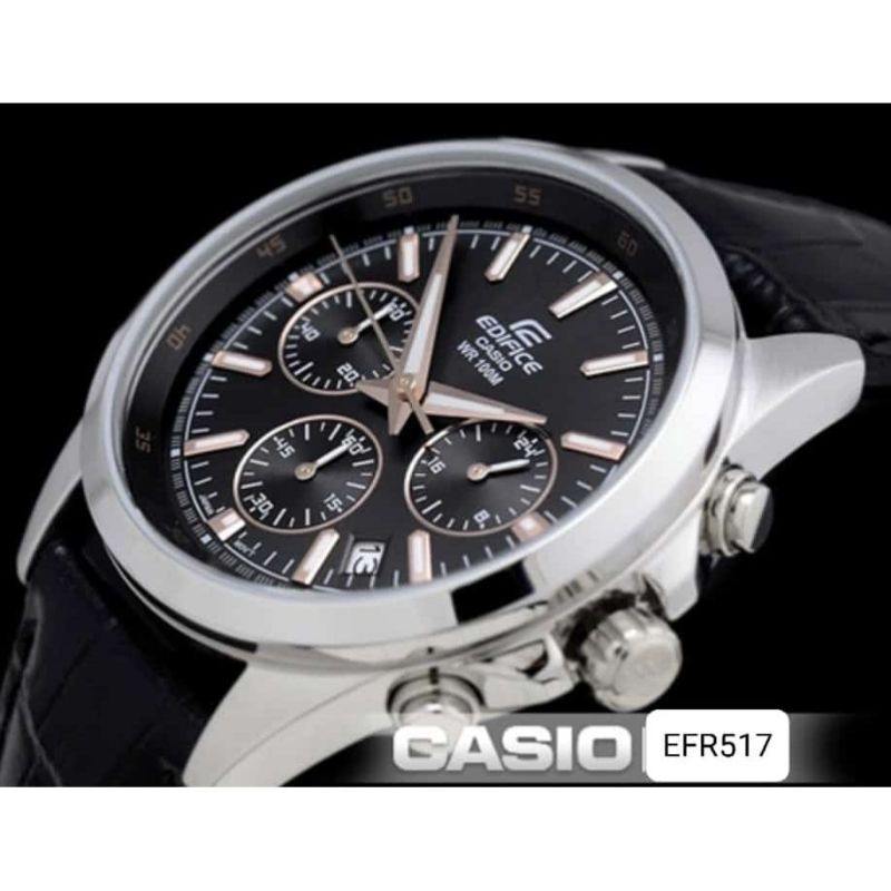 Jam Tangan Casio EFR517 Rubber Stainliss Steel Chronograph Aktif