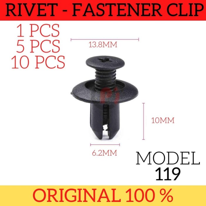 Baut Rivet 119 Klip Mobil Motor Car Push Fasteners Clip 14 x 6mm Isi 10 Pcs