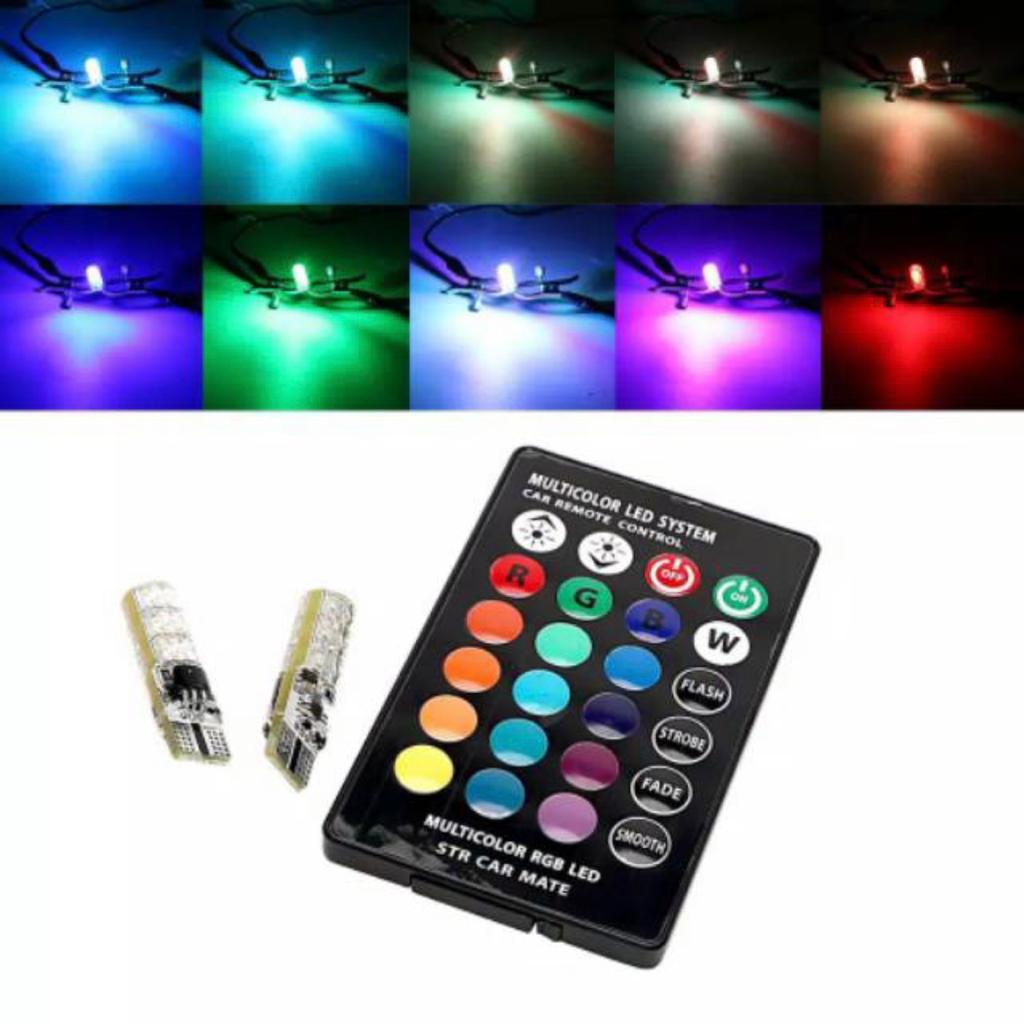 Lampu LED T10 Mobil Motor RGB 6 Titik Mata Jelly 5050 SMD 16 Warna + Remote Gel Sein Sen Rem Mundur