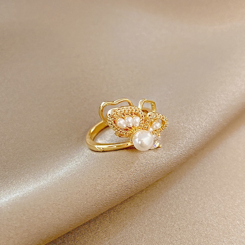 Shuling Butterfly Pearl Zircon Ring Female ins tide Fashion Adjustable Rings