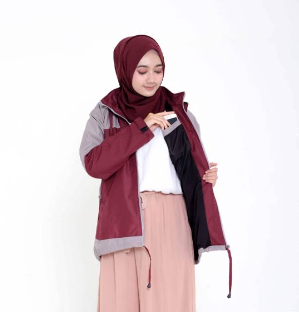 AMZ JACKET Jaket Parasut WANITA Waterproof  Anti Air Angin Jaket Outdoor Gunung Murah Pink navy M XL