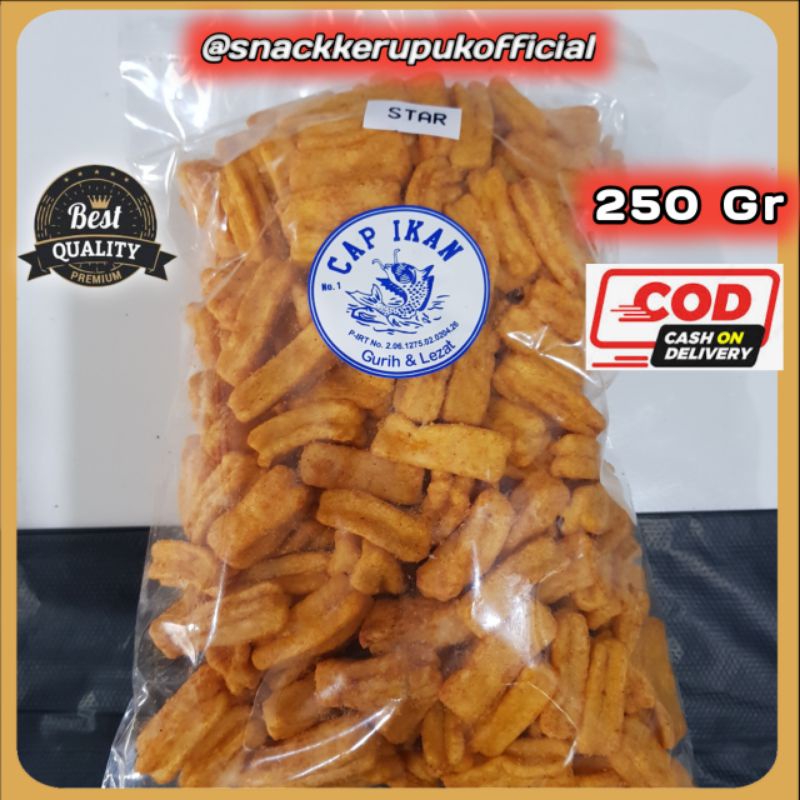 

Snack Kerupuk Model Star Cap Ikan Keripik Pedas Balado 250 Gr