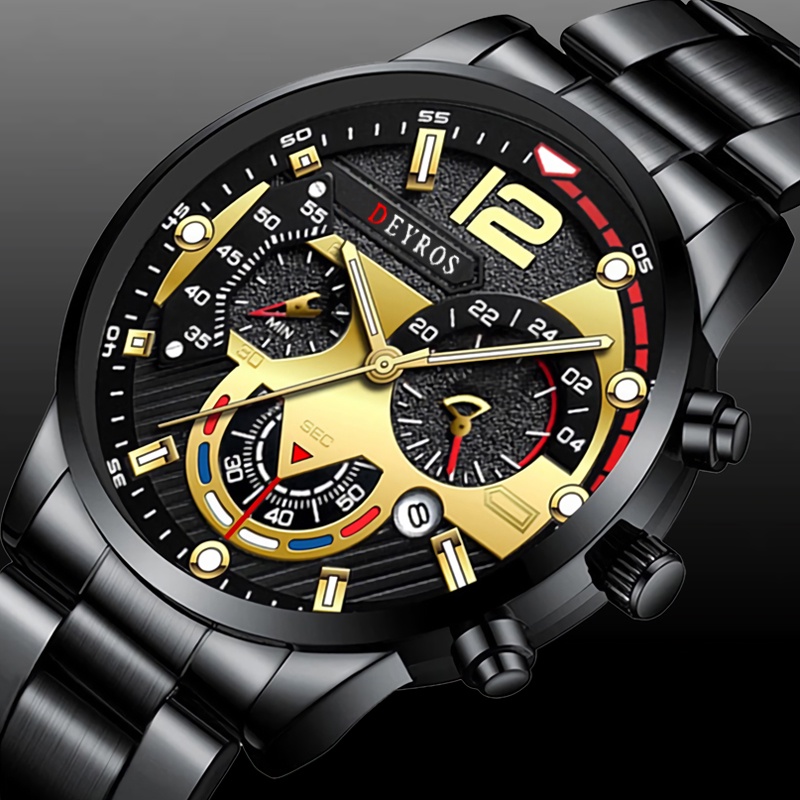 HARGA TERMURAH✅ Jam Tangan Pria Sporty Deyross Desain Maskulin Sentuhan Mewah Warna Hitam Emas Elegan Tangguh Material Berkualitas Nyaman Tahan Lama Pilihan Ideal untuk Gaya Modern dan Fungsionalitas Tinggi JPD-01