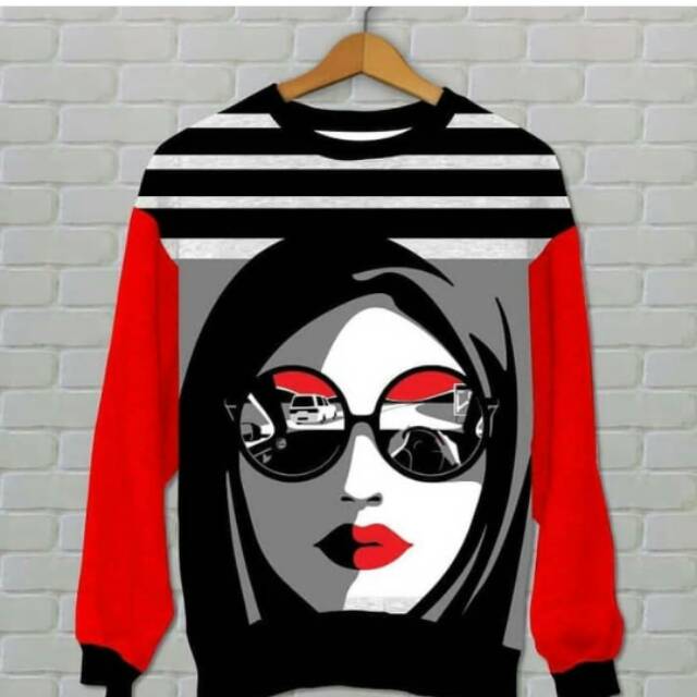 Sweater wanita motif hijab fashion printing-sweater wanita hijab oversize