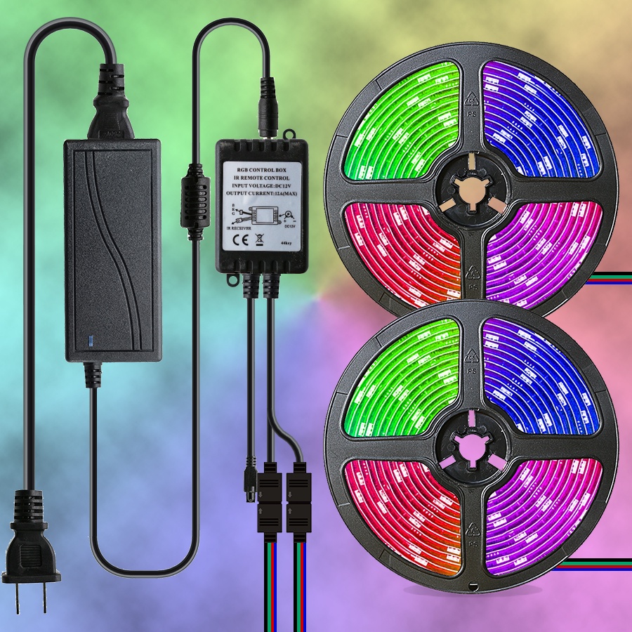 PAKET LAMPU TIDUR LED STRIP RGB 5050 10M AESTETIC REMOTE ADAPTOR TEMPEL DINDING DISCO RUANGAN KAMAR 