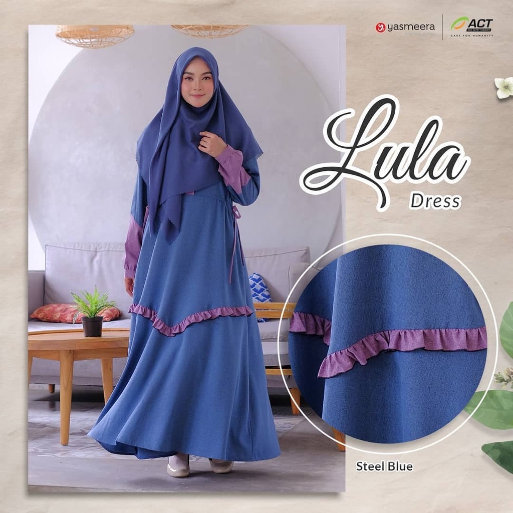 Lula dress in steel blue by yasmeera | gamis polos | gamis katun