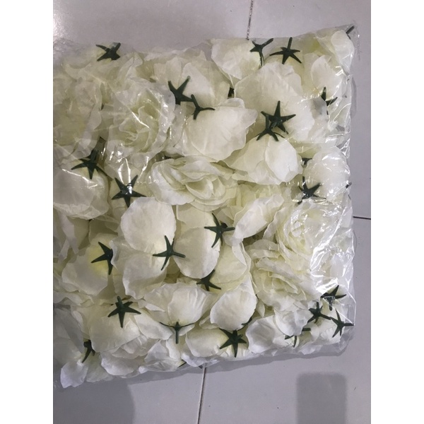 Kepala Bunga Mawar (MAK) ISI 100PCS/kepala bunga artificial/kepala mawar/kuntum mawar ISI 100PCS-Putih