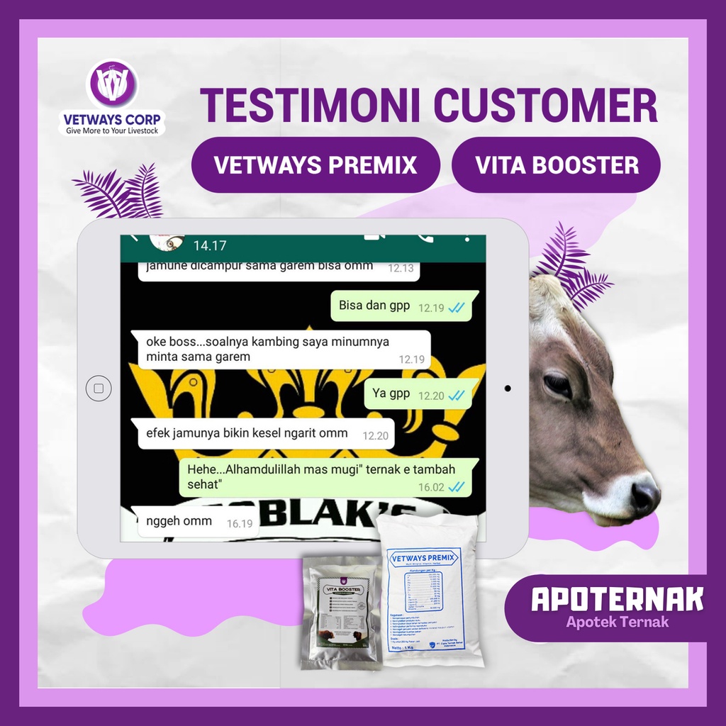 VETWAYS PREMIX 25 KG | Vitamin Mineral &amp; Herbal Penggemuk Untuk Ternak Sapi Kambing Kerbau Kuda | Apoternak