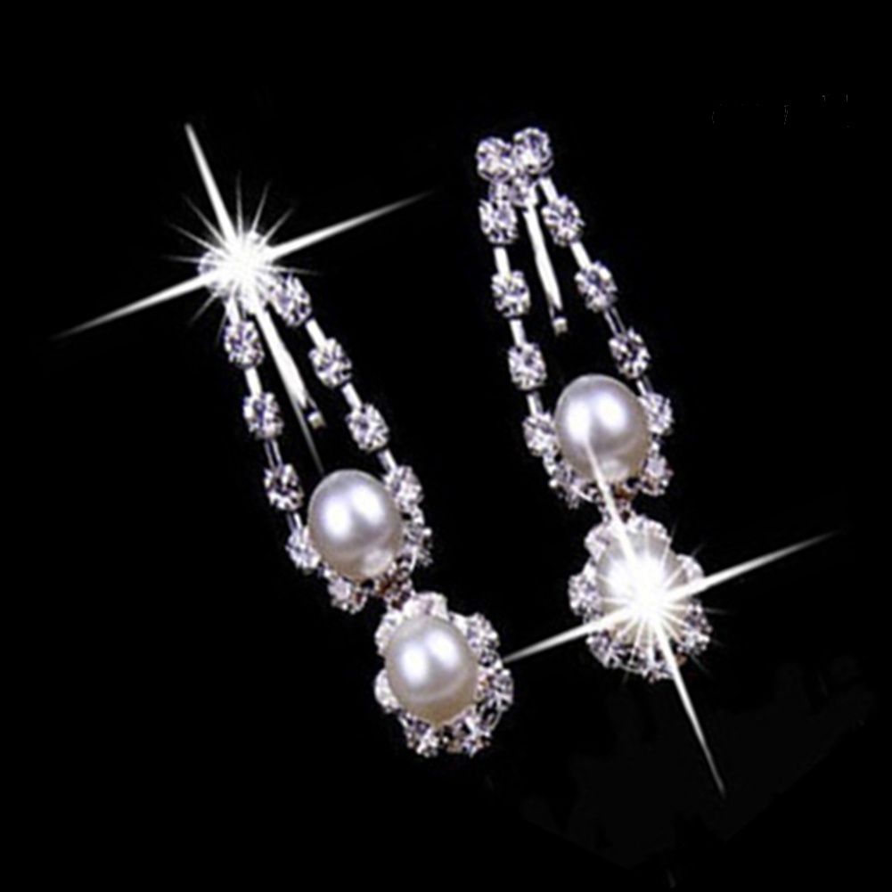 OW@ Women Palace Style Rhinestone Faux Pearl Pendant Necklace Earrings Jewelry Set