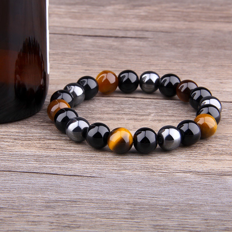 Natural Stone Jewelry Black Obsidian Hematite Tiger Eye Beads Magnetic Therapy Hematite Anti-Fatigue Slimming Stretch Bracelet Bracelets Women &amp; Men For Magnetic Health Protection 8 10MM