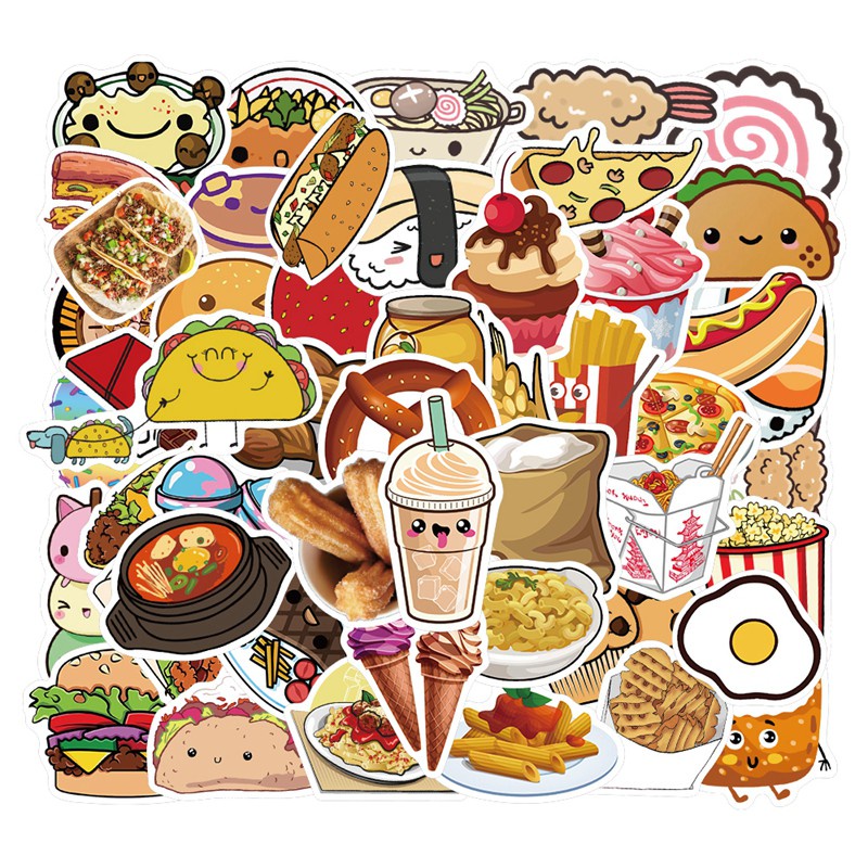 50PCS Cartoon Food Graffiti Stickers Skateboard Fridge Guitar Motorcycle Luggage DIY Classic Toy Sticker Decal for Kid