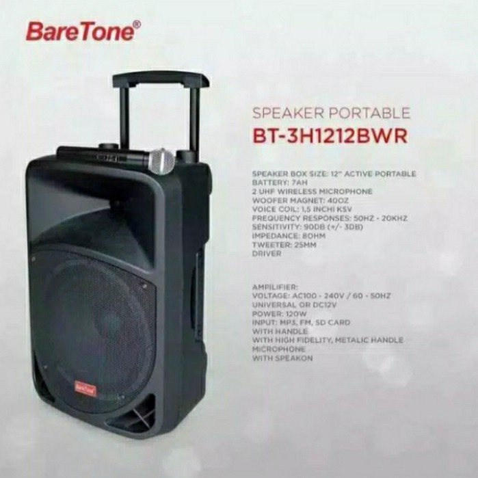Speaker Portable Baretone BT-3H1212BWR