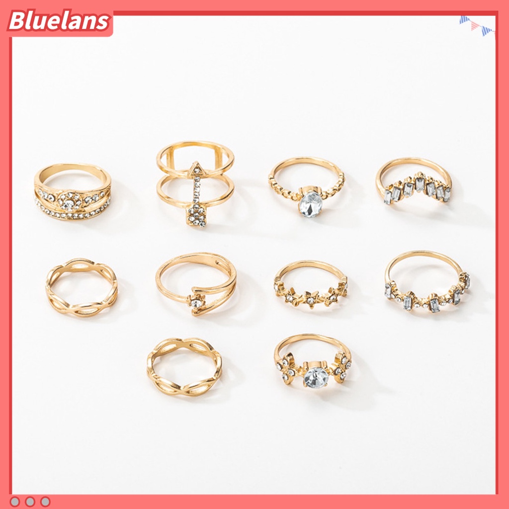 10 Pcs Cincin Berlian Imitasi Bentuk Bintang Bunga Geometris Gaya Bohemia Untuk Aksesoris Perhiasan
