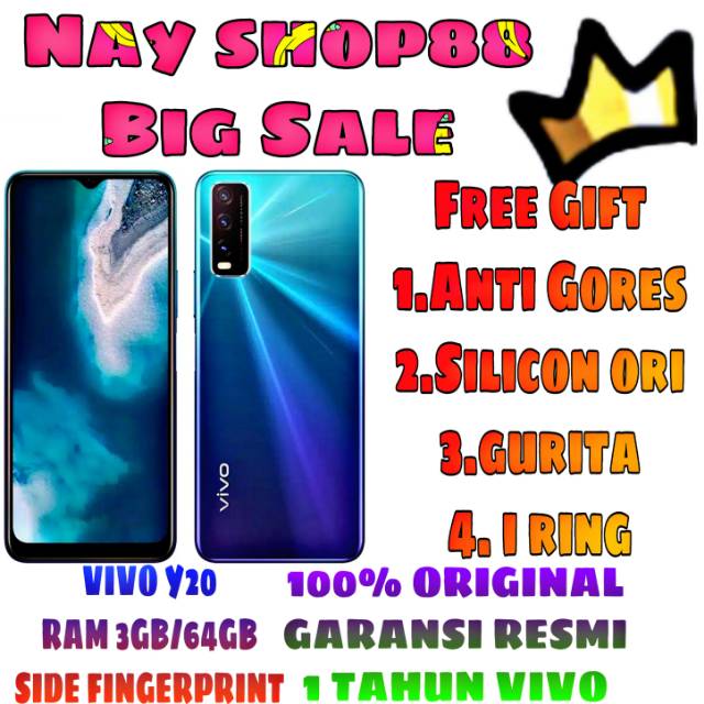 V   IVO Y20 3/64 RAM 3GB ROM 64GB GARANSI RESMI VIVO 1TAHUN