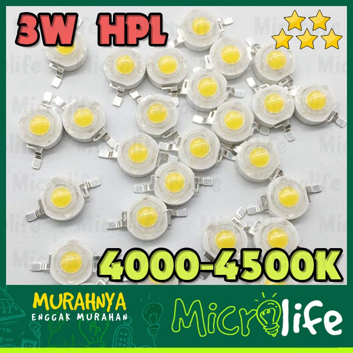 LED 3 Watt Natural White 4000-4500K 3.2v 45Mil Putih Natural 3W