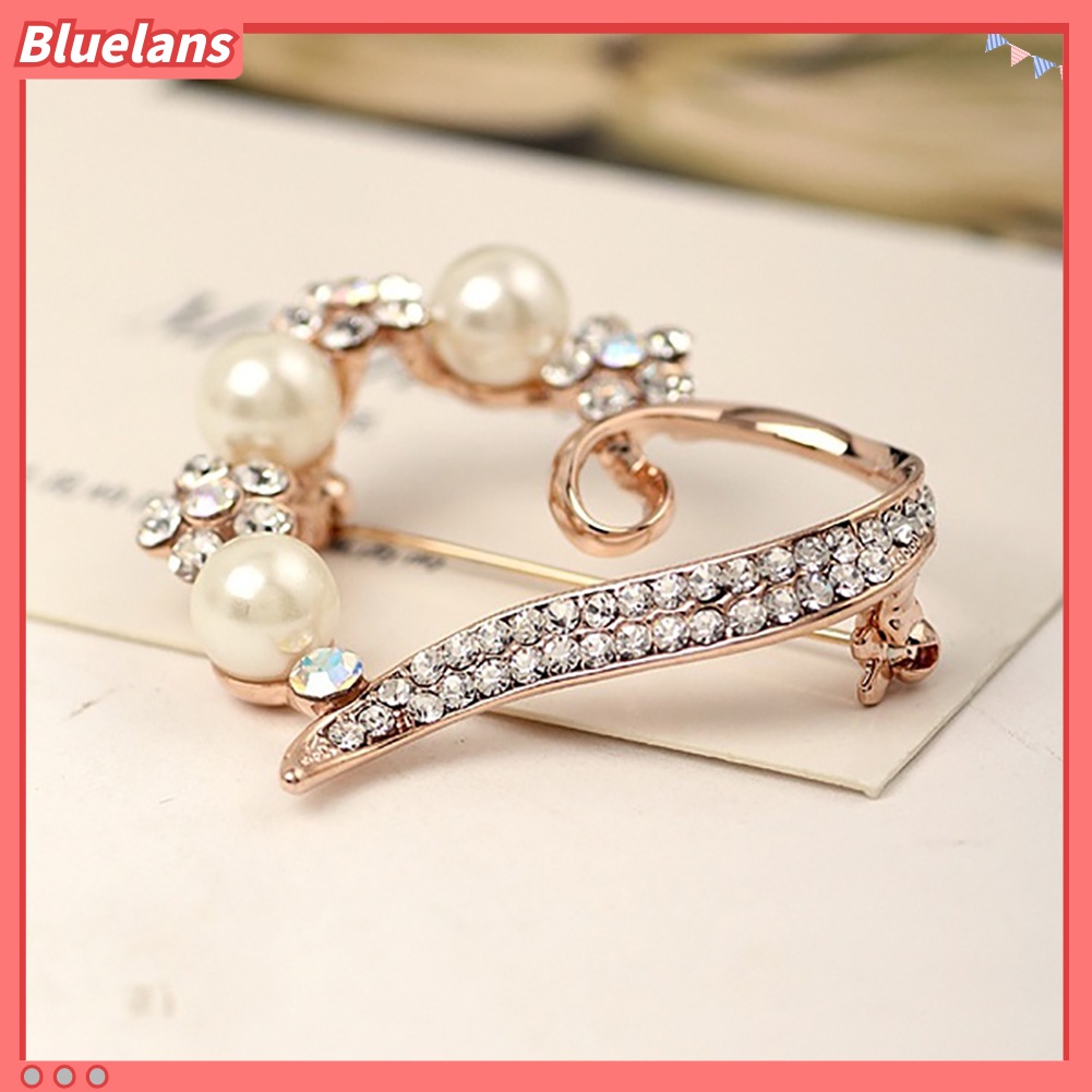 Bluelans Bros Pin Bentuk Hati Aksen Mutiara Berlian Imitasi Untuk Wanita