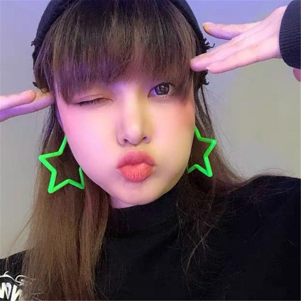 Top Geometris Anting Aksesoris Wanita Kepribadian Neon Terang