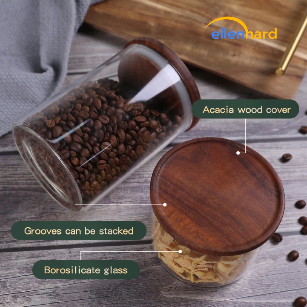 Toples Kaca Tutup Kayu Bulat Kedap Udara Borosilicate Glass Storage Jar