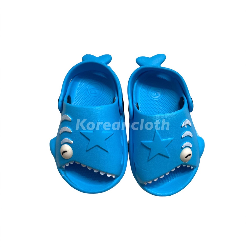 Dulux 371E Sandal Anak Selop Tali belakang Motif Ikan Hiu Paus Baby Shark Merek Dulux Ukuran 20-25