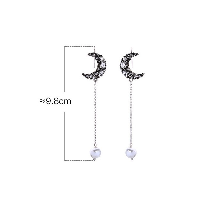 LRC Anting Tusuk Fashion Silver Moon Diamond Earrings F50791