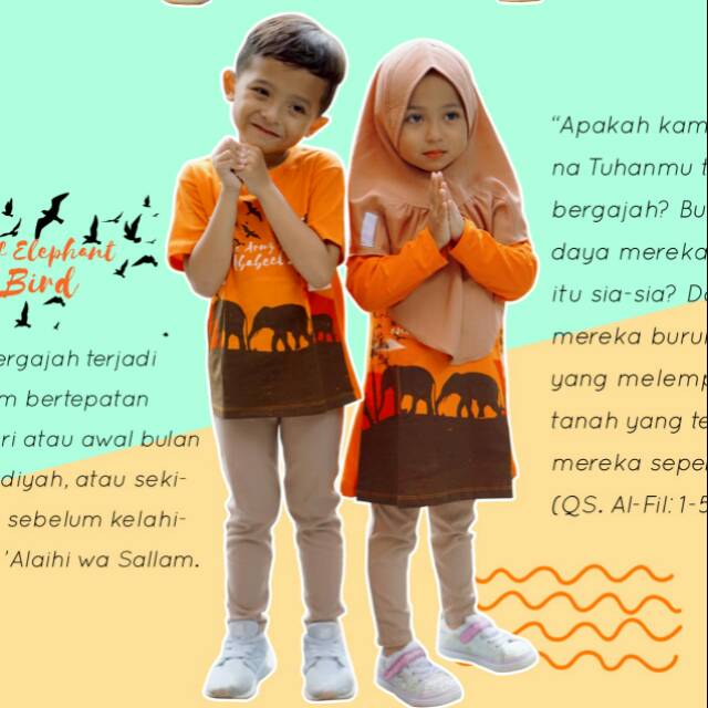 LITTLE MUSLIM - Tunik Kaos Anak Muslim Edukasi Muslim - Gajah Orange