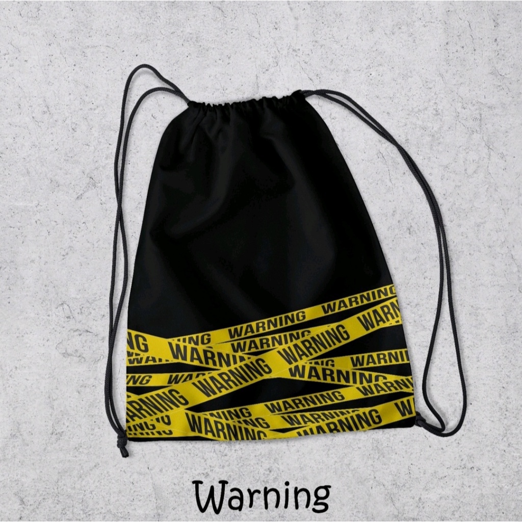 Tas Serut / String Bag Anti Air TERLENGKAP - Tas Ransel Serut Tas Olahraga Tas Sekolah Tas Serut Waterproof Pria Dan Wanita Tas Polos - Custom Bisa COD - P3-WARNING