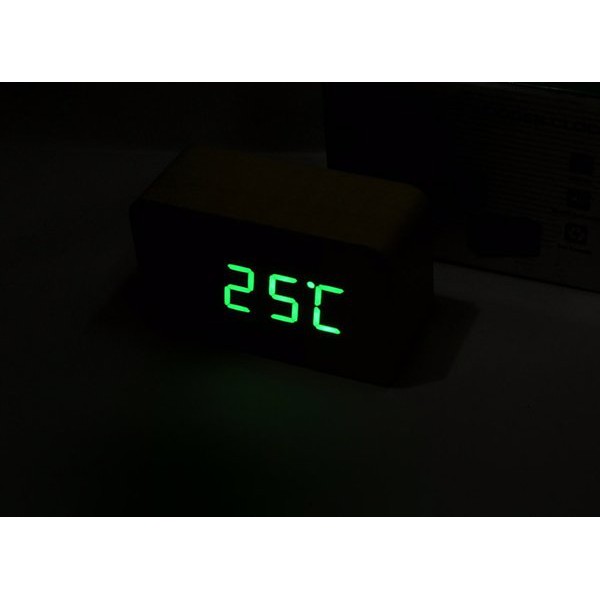 Jam Meja Digital Led Weker &amp; Digital Wood Alarm Clock 863 cream green