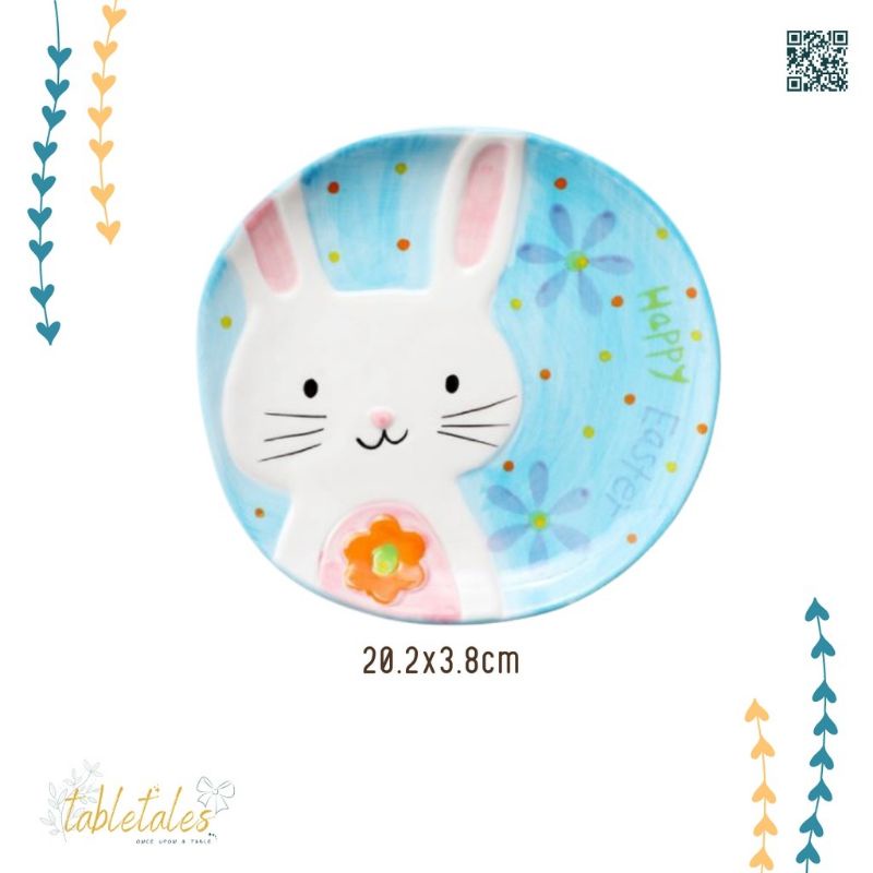 Piring Makan Anak Keramik Kelinci Biru Dinner Set Blue Bunny Rabbit