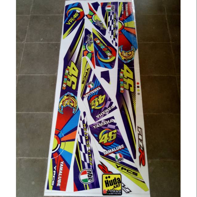 Striping lis sticker variasi yamaha FIZR "46" biru-putih-hitam