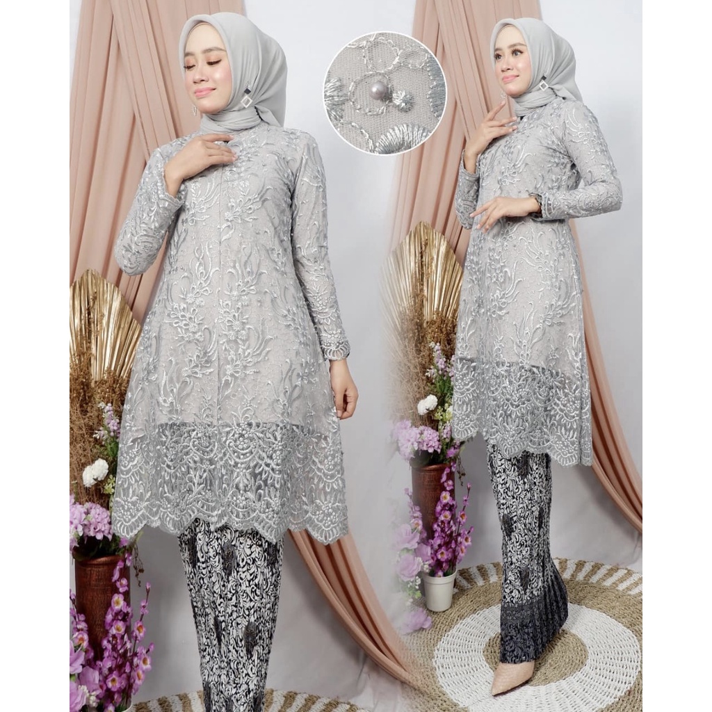 Setelan Kebaya Tunik Brukat Rok Batik Instant Modern Gaun Kondangan Wanita Terbaru By santiank kebaya