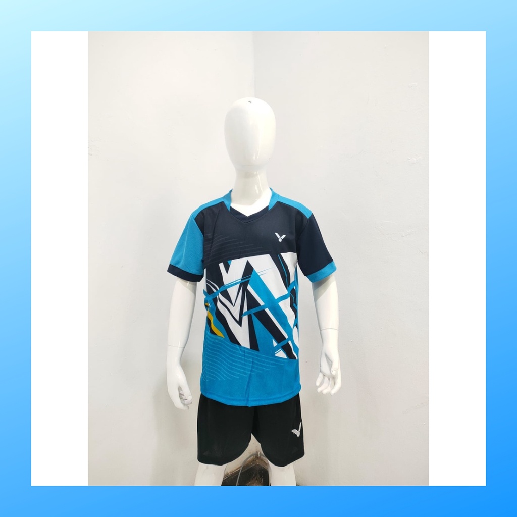 Kaos badminton anak laki-laki jersey bulutangkis baju celana setelan jersy perempuan stelan t-shirt outfit seragam kostum print olahraga casual suit pakaian jarsey oblong apparel sports jersi sudirman thomas uber cup bulu tangkis ST.V138 navy polos