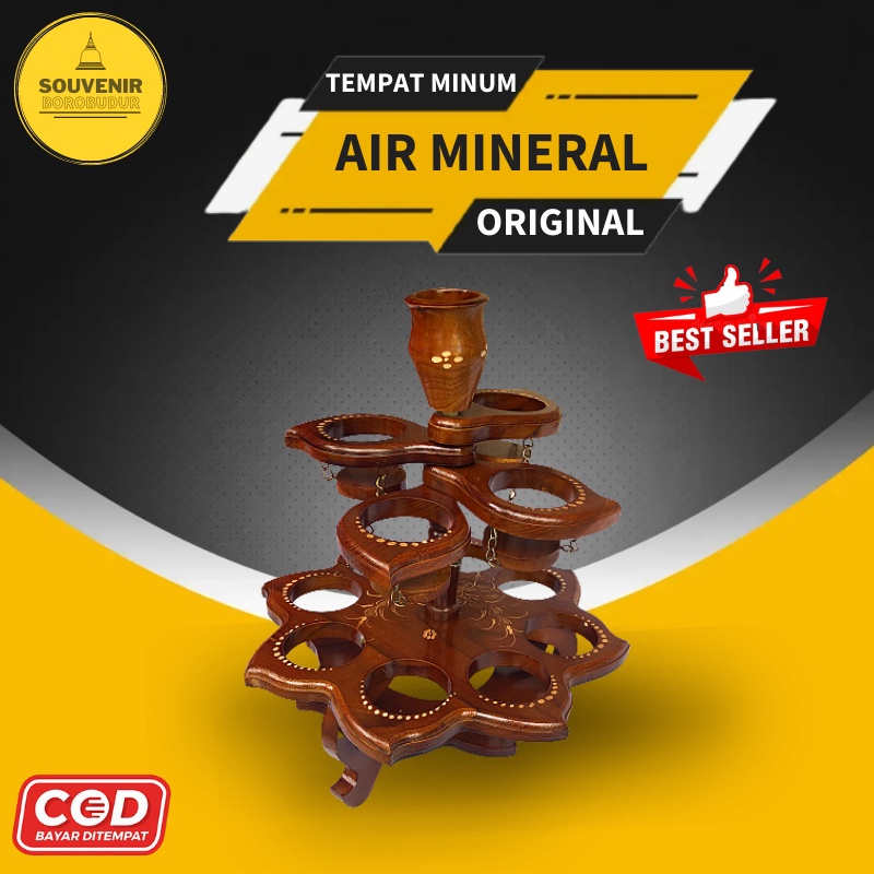 Rak Aqua Teratai 12 slot Keranjang Tempat Air Mineral Aqua Gelas Kayu Ukir Unik Antik 020