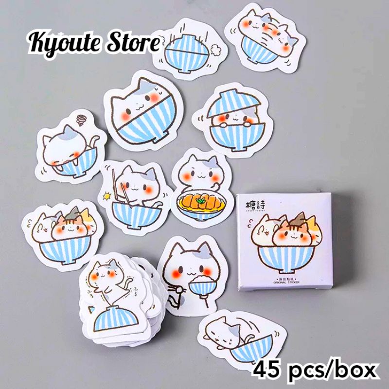 

45 pcs Sticker Kucing Lucu Cute Cat Bowl Japan Hiasan Scrapbook Journal Bujo Diary Planner