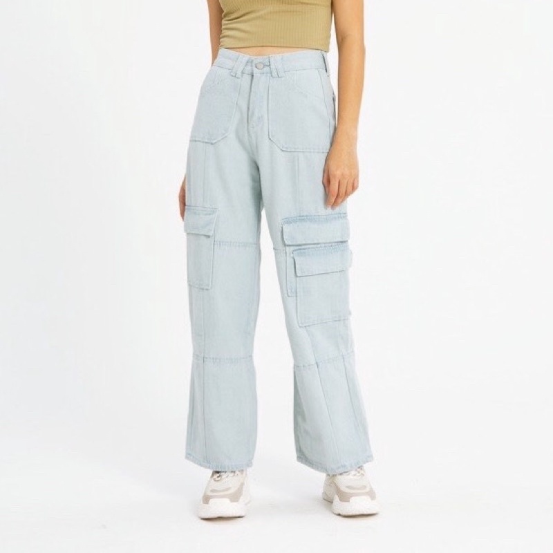 Jeans Highwaist Cargo Korean Fashion Lisa Blackpink