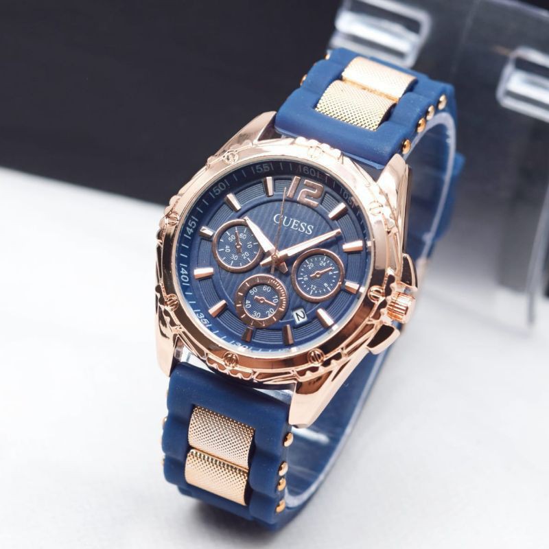 (Cod)Jam Tangan Wanita FashionGues Strap Rubber Tanggal Aktif(Dikirim Jakarta)