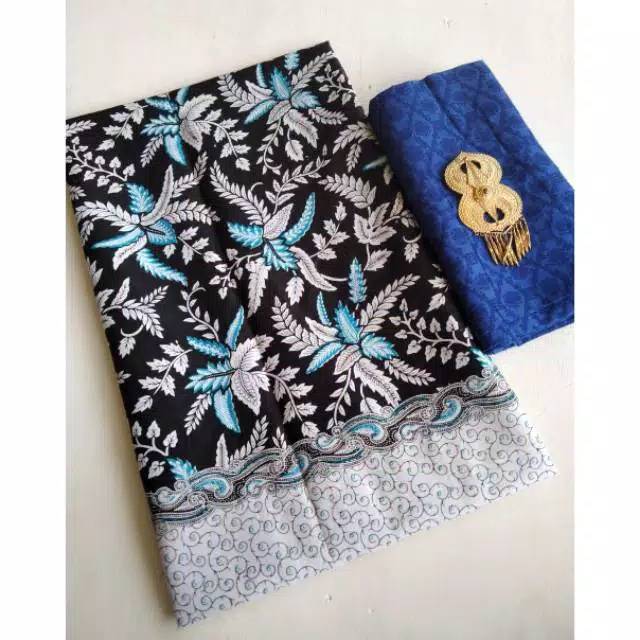 Kain batik jarik printing motif blarak biru