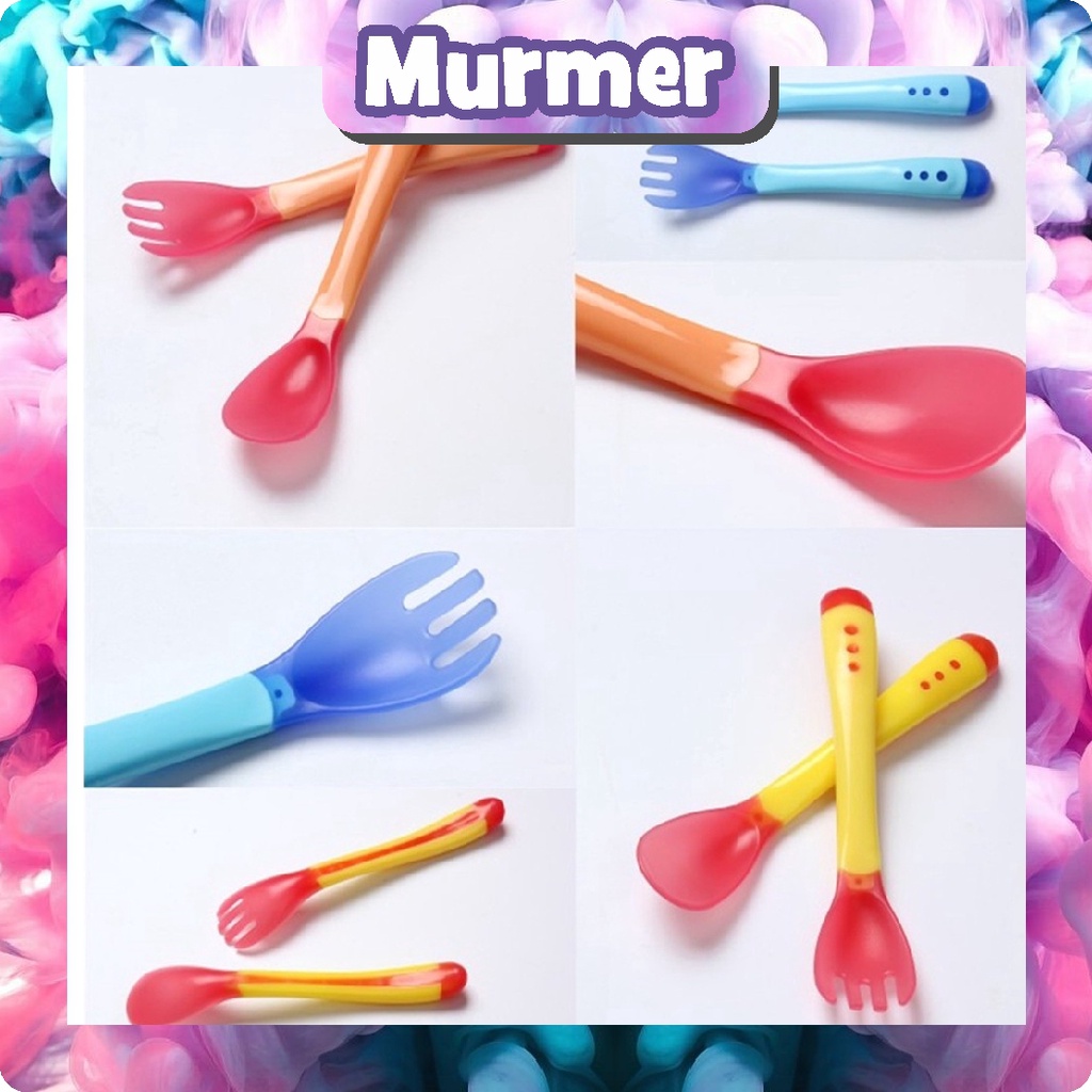Murmerofficial Sendok makan bayi / sendok garpu Sensor Panas silikon / Peralatan Makan Bayi R577